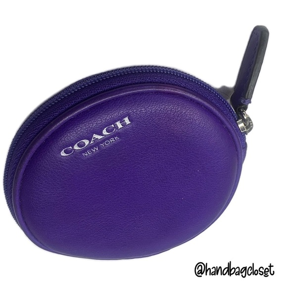 Coach Ultra Violet Purple Round Coin Bag Wristlet in Hangtag Motif Rare - Picture 4 of 9